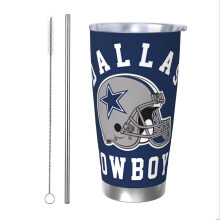 Copo térmico de aço inoxidável 304 com tema do time de futebol americano Cowboys, capacidade de 590 ml (20 oz), compatível com porta-copos de