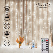 XHLQCBL Magazijnopruiming Woondecoratie Goedkope Gordijnverlichting met Streepjes 300 Led 8 Modi Warm Wit Lichtslinger Decoratie