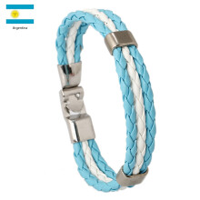 Braccialetto in pelle intrecciata colorata con bandiera nazionale, cinturino in pelle PU con i colori della bandiera