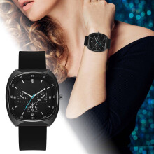 Orologio da donna casual, grande, quadrato, quadrante originale, acciaio inossidabile, al quarzo, cinturino in silicone, orologio da polso per donna