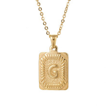 Collana con ciondolo quadrato semplice e creativo da uomo, catena in acciaio inossidabile dorato, ciondolo con iniziali, regalo di gioielli in stile