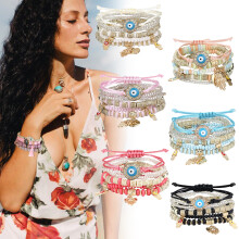 Conjunto de 3 a 6 pulseiras boêmias de miçangas para mulheres, multicamadas, elásticas e empilháveis.