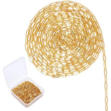 Catena a maglie a graffetta dorata da 32 piedi (circa 9,7 metri), bobina per collana, larghezza 2,6 mm, ideale per gioielli da donna, collane,