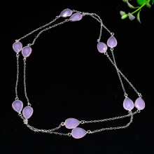 Collana regalo fatta a mano con gemma di quarzo rosa a forma di pera, ideale come regalo per il Giorno del Ringraziamento, 36 pollici.