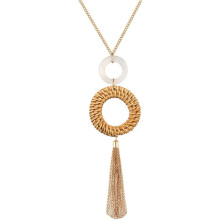 Collana con ciondolo a nappina NANAHuang, collana lunga a catena a Y con treccia di paglia intrecciata, ciondolo vistoso per donna