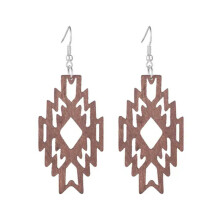 Pendientes de madera con diseño geométrico marroquí de estilo barroco azteca hueco RSAMD - Marrón