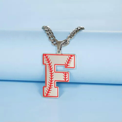 Κολιέ με κρεμαστό κόσμημα RSAMD Baseball Initial AZ Letter, Κουβανέζικη αλυσίδα, από ανοξείδωτο 2