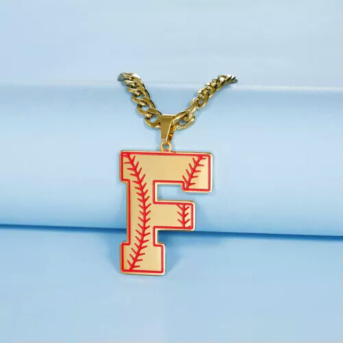 Κολιέ με κρεμαστό κόσμημα RSAMD Baseball Initial AZ Letter, Κουβανέζικη αλυσίδα, από ανοξείδωτο 1