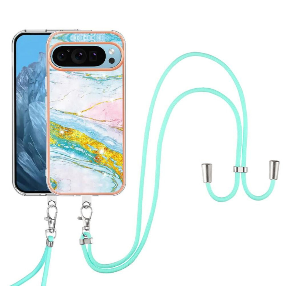 Case For Google Pixel 9 Pro Bumper Anti-Scratch Soft Marble Crossbody Lanyard Strap 9048212723196