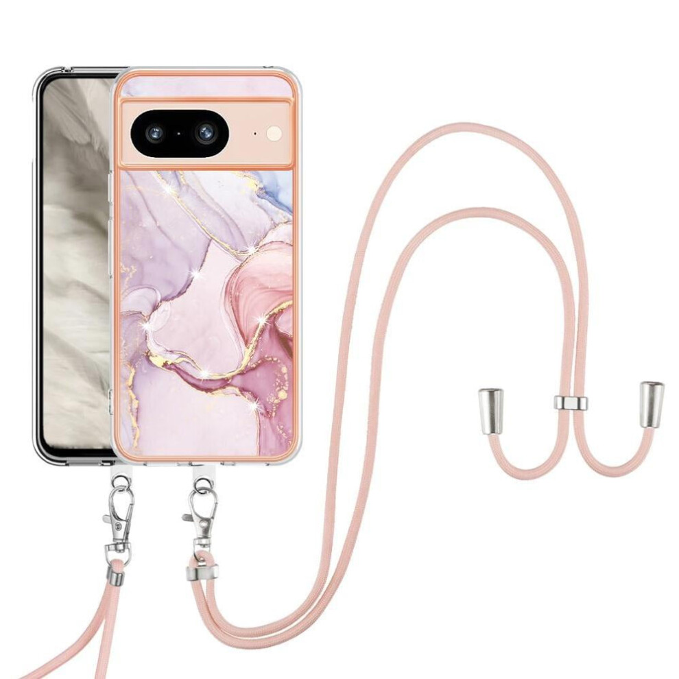 Case For Google Pixel 8 Anti-Scratch Soft Bumper Marble Crossbody Lanyard Strap 9048212723172