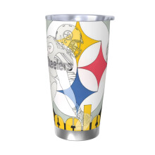 Tazza termica in acciaio inox 304 con coperchio e cannuccia, a tema squadra di football degli Steelers, capacità 20 oz (590 ml), adatta per auto,