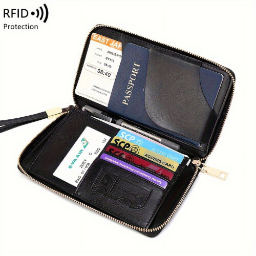 Φορητή θήκη διαβατηρίου RFID με κλιπ εισιτηρίου αεροπλάνου, πορτοφόλι πιστωτικής
