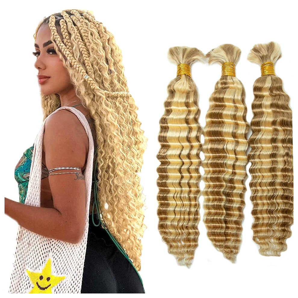 Unisex P27 613 Highlight Blonde Brazilian Virgin Deep Curly Human Hair Extensions 15 Inch 3 Bundles