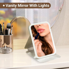LED Beauty Makeup Mirror with Adjustable Brightness, Rechargeable, Dimmable Touch Screen, Portable for Travel, 3 Colors