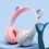 Παιδικά ακουστικά, ασύρματα Bluetooth Over-Ear για γάτες με φώτα LED, μωβ & ανοιχτό μπλε, 4