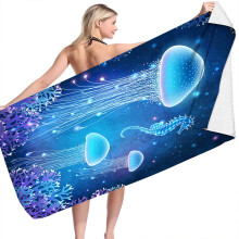 Extra grote, superabsorberende microvezel strandhanddoek 75x100cm, zandvrij, schattig oceaanontwerp, geschikt voor strand en zwemmen.