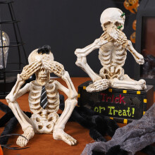 SUSUchens Halloween Skeleton Statue Realistic Skull Collectible Figurines See Speak Hear No Evil Home Decor Spooky Halloween Ornaments Style A