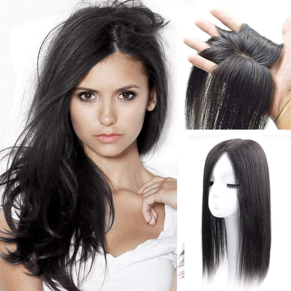 Unisex Real Human Hair Topper For Women 5X8cm Silk Base Clip In Wiglet With Natural Scalp Effect
