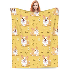 Roztomilá květinová deka s corgi motivem, měkký, nadýchaný a lehký flanelový přehoz pro milovníky corgi, dívky, chlapce, bytové