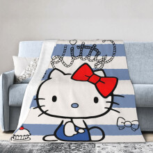 Hello Kitty Decke, Flanell-Fleece-Überwurfdecke, superweich, kuschelig, warm, Plüschbettwäsche für Sofa, Wohnzimmer, Schlafzimmer – 80 x 60