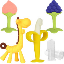 Baby Teething Toys, Silicone BPA-Free Teethers for Sore Gums, Banana & Giraffe Shapes with Finger Toothbrush, Compatible with Baby Care Needs
