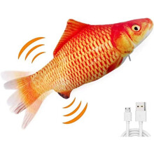 CNKOO Holdbart Floppy Fish Kattelegetøj med Katteurt, USB-opladning Wiggle Fish til Katte/Hvalpe/Små Hunde, Realistisk Vippefisk (Rød Karpe)