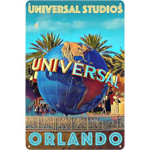 Plăcuță metalică vintage Orlando Universal Studios Travel Poster 8x12inch Decor de perete din tablă pentru acasă, bar, cafenea, birou,