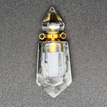 Colar com pingente de frasco de perfume de cristal natural RSAMD, em formato hexagonal de quartzo, pedra preciosa para cura - Quartzo transparente