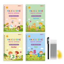 4 Pack Groove Learning Books, Compatible with Trianu Magic Writing Practice, Reusable Handwriting Workbooks for Ages 3-5, Christmas Gift