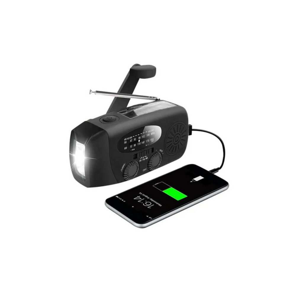 Crank Radio With Solar Cells, Flashlight And 2000Mah Powerbank Emergency Radio, Survival One Size Black 9191629658688