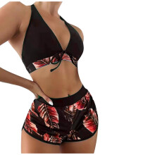 OAVQHLG3B Women's Swimsuit Set 3-piece Bathing Suit Bra Brief Short Swimwear Beachwear