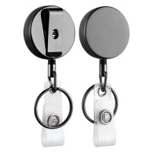 Confezione da 2 mini porta badge retrattili resistenti, porta badge in metallo con clip da cintura e portachiavi per tessere identificative (piccolo,