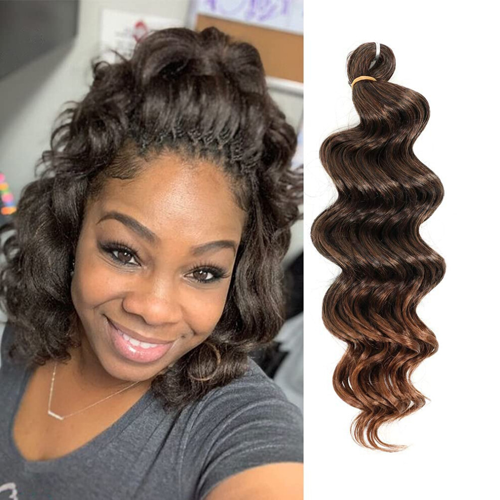Unisex Ocean Wave Crochet Hair 14 Inch 9 Packs Prestyled Deep Wave Ombre T1b/30# Synthetic Braiding Hair