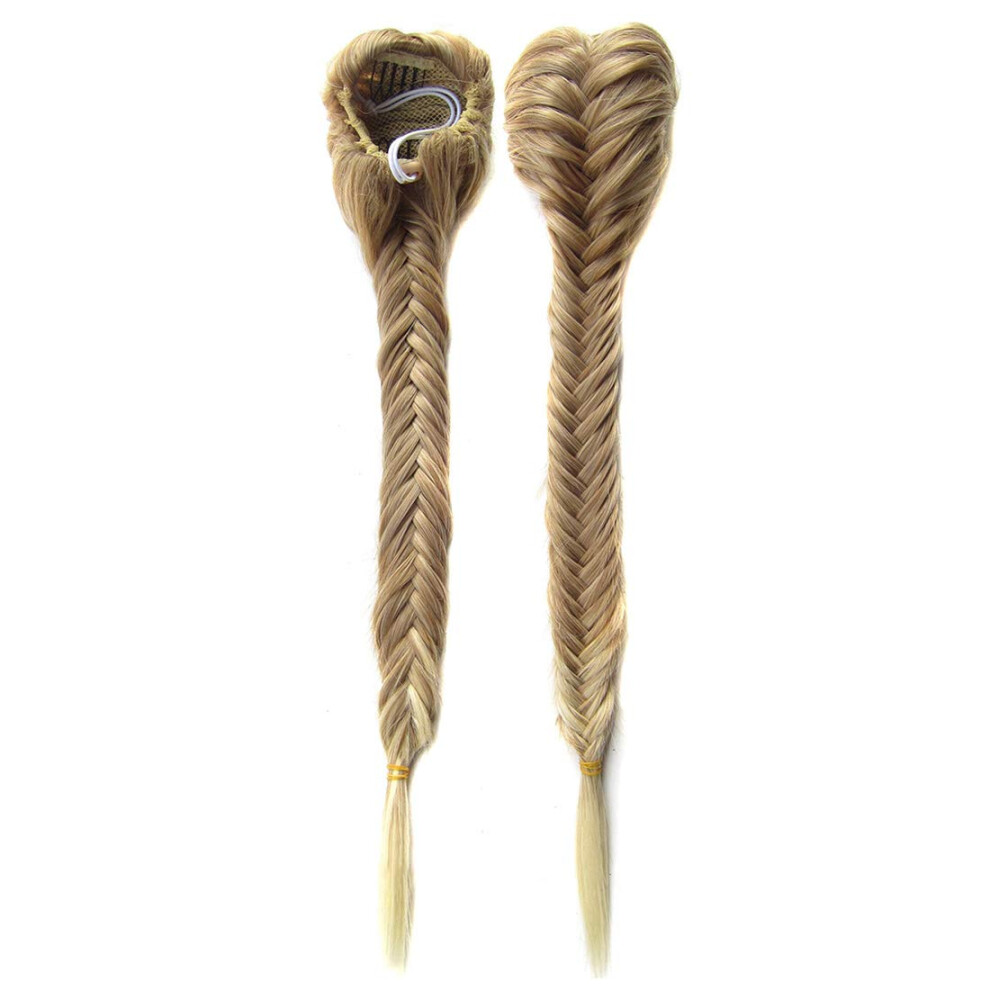 Unisex Strawberry Blonde Fishtail Braid Ponytail Wig 19 Inch 130G Long Synthetic Hairpiece Extension