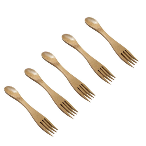 Set di 5 forchette e cucchiai in bambù ecologici, set creativo per uso domestico e per bambini.