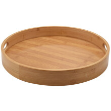Bandeja redonda de bambu para servir, ideal para jantares, chás, cafés da manhã, alimentos e outros alimentos. Possui alça e é perfeita para
