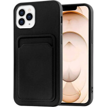 Compatibel met iPhone 13 Pro Max. Rubberen schokbestendige hoes met kaartsleuf. Vloeibaar zwart.
