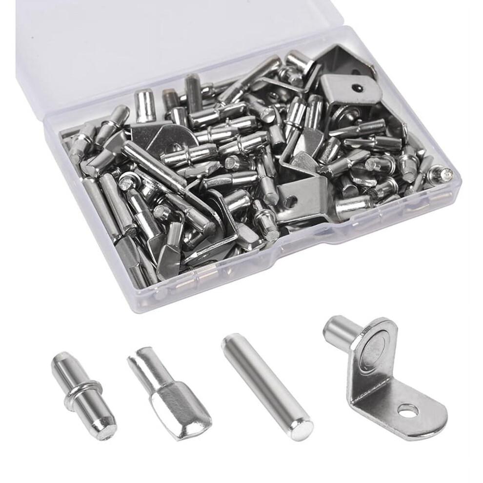 100Pcs Shelf Pegs For Shelves, 4 Styles Pins Kitchen Cabinet Pegs,Shelf Holders Pegs, Bookshelf Silver 9173940050747