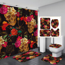 Set di 4 tende da doccia con teschio di zucchero e fiori, in poliestere impermeabile, 72"x72", compatibili con decorazioni da bagno a forma di rosa,
