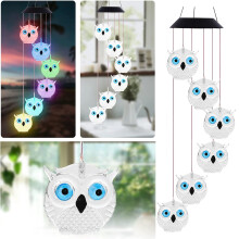 Luces de campanillas de viento solares WinysinSolar Blue Owl, luces LED de colibríes para patio, luces de campanillas de viento solares para patio