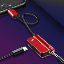 Cable adaptador de audio y carga para auriculares SUSUchens2 en 1 Tipo C a conector de 3,5 mm, color rojo.