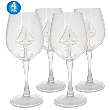 Conjunto de 4 Taças de Vinho em Formato de Barco à Vela, 350ml - Design 3D de Barco à Vela e Âncora, Taças Náuticas Exclusivas para Amantes da