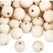 50 Stück 30 mm große, unbehandelte Holzperlen mit großem Loch (7 mm) für DIY-Weihnachtsbaumkränze, Makramee, Quasten, Schulprojekte und