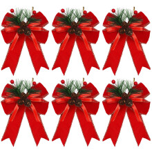 Weihnachtsschleifen mit Tannenzapfen, Samtschleifen mit rotem Band, Weihnachtsbaumkranz-Dekoration für drinnen und draußen, Geschenkideen,