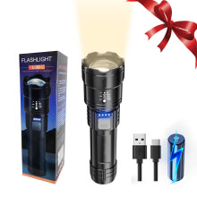 Cailmei Batteridriven Ficklampa Superljus Ficklampa Zoombar Uppladdningsbar Ficklampa Med 3 Lägen Kraftfull Handficklampa Svart