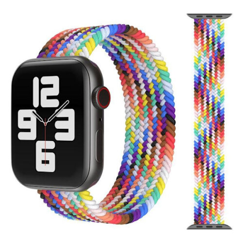 Compatível com Apple Watch. Pulseira elástica arco-íris 42/44/45mm multicolorida. Tamanho G.