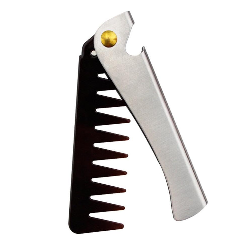 1PC Stainless Steel Handle Comb Foldable Hair Comb Portable Pocket Comb Styling Comb for Husband Father Men (Narrow Tooth)