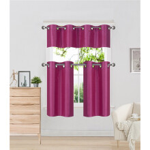 K7 Hot Pink 3-Piece Faux Silk Blackout Grommet Kitchen Curtains - 2 Tiers (28"x24") + 1 Valance (56"x14"), Lined