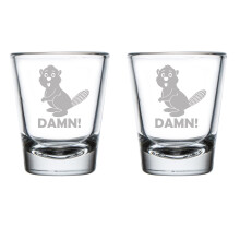 Set of 2 Shot Glasses 1.75oz Shot Glass Beaver Damn Funny