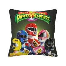 Power Rangers sorte fløjlspudebetræk, kompatibel med firkantede hynder, solid blød sofadekoration, usynlig lynlås, ingen indlæg